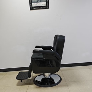 Chaise de barbier hydraulique noire en similicuir avec dossier et accoudoirs réglables, base ronde, mobilier de salon - Product Image 5