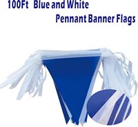 Guirlande de fanions triangulaires en papier, drapeau bleu et blanc, décoration suspendue pour la maison, le jardin, l'extérieur, mariage, anniversaire, fête, festival