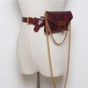Luxus schwarz Leder <span class=keywords><strong>Snake</strong></span> Print Kette Gürtel tasche Geldbörse Cross body Brieftasche kleine Designer Gürtel tasche Frauen Taille Telefon - Product Image 3