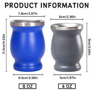 Taza de <span class=keywords><strong>mate</strong></span> de <span class=keywords><strong>Brasil</strong></span> 4oz 8oz Taza de té de yerba <span class=keywords><strong>mate</strong></span> de acero inoxidable con aislamiento de doble pared con juego de pajita Bombilla - Product Image 2