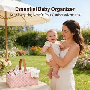 Panier de rangement portable pour bébé - Organisateur de couches matelassé et imperméable, avec poignée en cuir, en matériau stérile pour la crèche et les voyages - Product Image 3