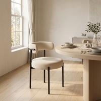 Chaise de salle à manger moderne de luxe léger, rembourrée en bouclette, dossier rond, structure métallique, pour la maison, le restaurant, le salon