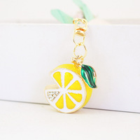 Gantungan Kunci Irisan Lemon Oranye Berhias Berlian Imitasi, Liontin Tas Logam Enamel Bentuk Buah, Ornamen Kristal Berkilau untuk Kunci Mobil, Tas Tangan, Hadiah