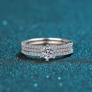 드롭 배송 로듐 도금 925 스털링 실버 클래식 D 컬러 VVS 웨딩 밴드 조절 Moissanite 반지