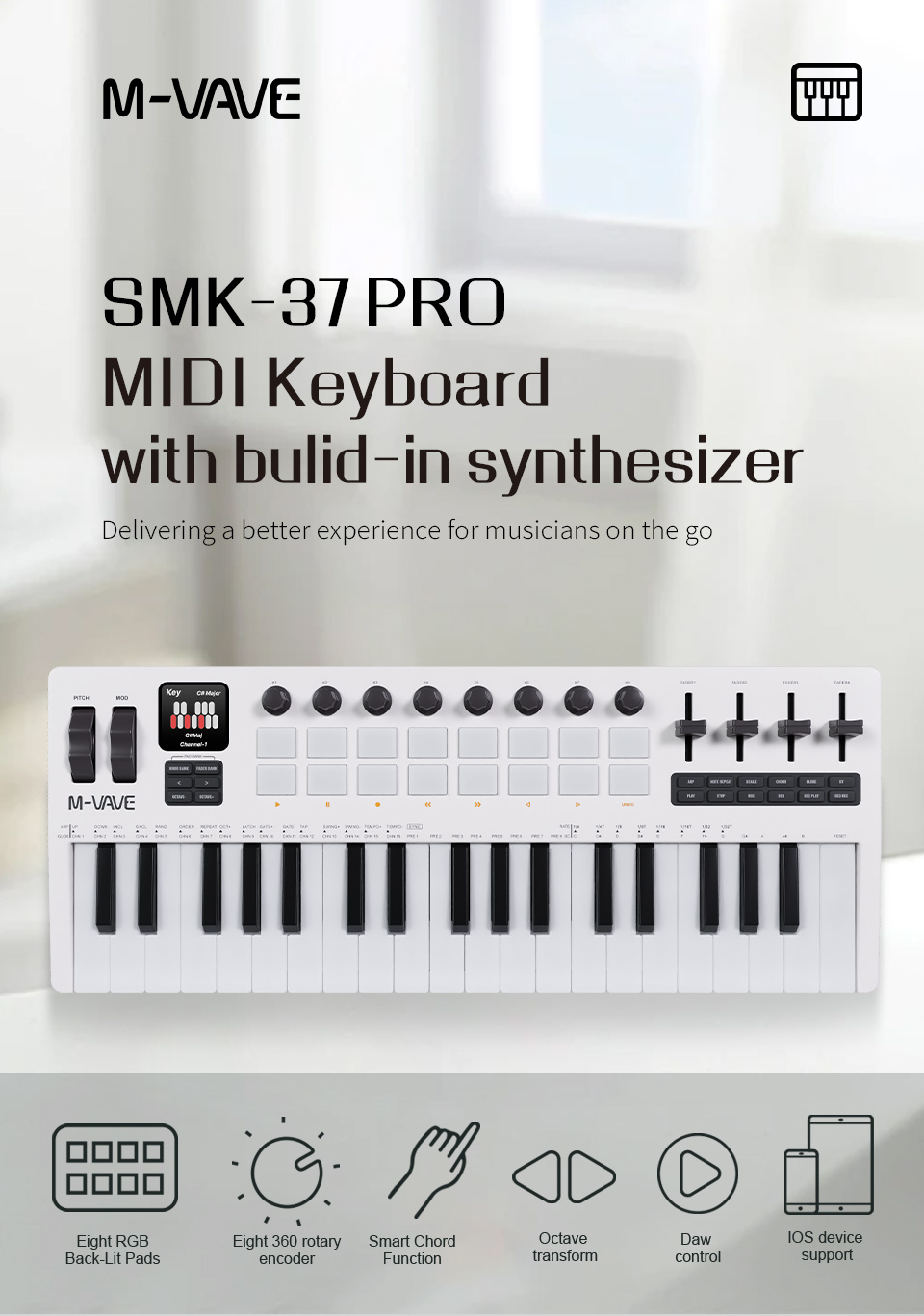 M-Vave SMK-37 PRO Mini MIDI Keyboard - Wireless Compact Controller