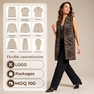 <span class=keywords><strong>Cardigan</strong></span> Senza Maniche da Donna Personalizzato con Motivo <span class=keywords><strong>Zebrato</strong></span> Jacquard, Lungo e Aperto sul Davanti - Product Image 3