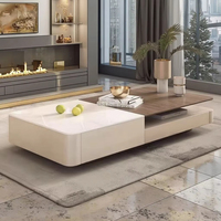 Ensemble table basse et meuble TV de luxe moderne en bois massif et pierre avec rangement pour appartement