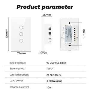 Interruptor táctil estándar estadounidense con panel de vidrio, interruptor de luz inteligente para el hogar, hotel, villa, con protección ignífuga y retardante de llama. - Product Image 4