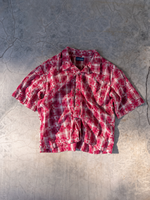 Chemise en flanelle à carreaux délavée au soleil personnalisée pour homme, à manches longues, boutonnée, avec strass et effet délavé à l'acide