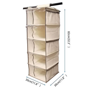 Organizador de tela no tejida para colgar en el armario, plegable, con 5 estantes y 5 bolsillos laterales. - Product Image 2