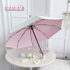 Parapluie miniature pliable 5 volets, mignon, double usage, protection contre la pluie et les UV, pour femmes - Product Image 2