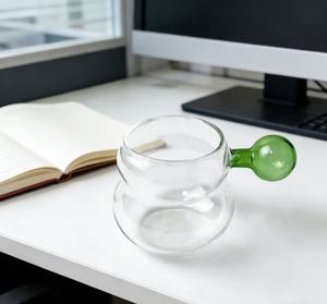 Tasse à boire en <span class=keywords><strong>verre</strong></span> monocouche en forme de <span class=keywords><strong>gourde</strong></span> transparente résistante à la chaleur de style japonais avec poignée en boule colorée - Product Image 1