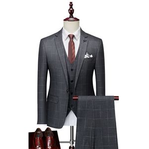 M-4XL nuovo Set di abiti Casual da uomo Business professionale formale Plaid Set tre pezzi - Product Image 3