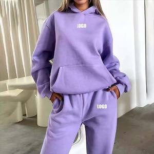 Set da donna con Logo personalizzato <span class=keywords><strong>rosa</strong></span> felpa e <span class=keywords><strong>pantaloni</strong></span> da jogging 2 pz tuta pesante a gamba larga e Set felpa con cappuccio da donna - Product Image 4