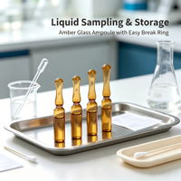 Ampoule en verre ambré 1ml 3ml 5ml, flacon en verre borosilicate à col rond, flacon vide à fermeture facile, vente en gros