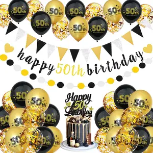 Nicro Zwart Goud Thema Opknoping Fantastische Confetti Ballon Taart Topper Feestartikelen Happy 50e Verjaardag Feest Decoratie Kit