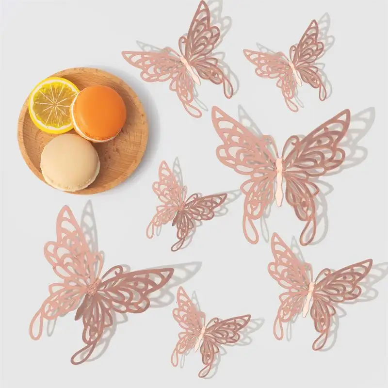 12pcs 3D Cake Butterfly Wall Decorations gold butterfly for wedding sticker