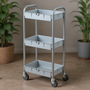 Carrello Portaoggetti a 3 Ripiani in Acciaio Grigio per Uso Domestico e Ufficio - Product Image 3