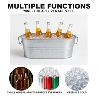 Seau à glace ovale en métal galvanisé de 15 L, personnalisable en gros, avec poignées en fil métallique, pour bière, vin, champagne, bar, barbecue, pique-nique