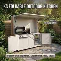 Muebles de Exterior Modulares, Cocina Plegable para Asados, Estación de Cocina de Acero Inoxidable con Fregadero, Refrigerador y Parrilla para Patio