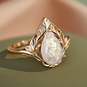 Anillo de Ópalo para Mujer A010, Forma de Pera, Piedra Preciosa Natural, Diseño de Alas, Engaste de Garras, Anillos de Compromiso de Moda - Product Image 6