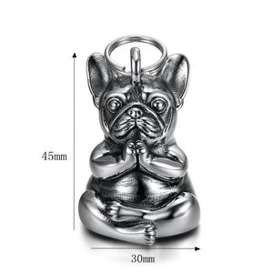 Llavero de Acero Inoxidable con Colgante de Bulldog Francés Meditando, Regalo con Forma de Animal, Campana Individual de Acero Retro - Product Image 5