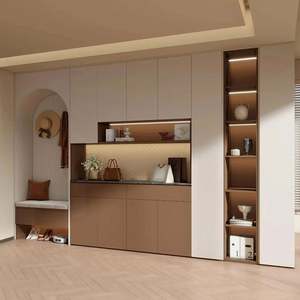 Armoire de salle à manger moderne personnalisable en couleur caramel, mobilier de rangement en bois avec blocs de couleur, avec acier inoxydable pour un usage domestique - Product Image 2