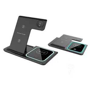 Multifunctional Qi 15w 3 In 1 Wireless Charger Led Fast Charging Stand Dock For Iphone And Android