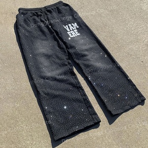 Pantalon de survêtement homme personnalisé, épais, coupe oversize, style vintage délavé soleil, délavé à l'acide, baggy, avec strass - Product Image 1