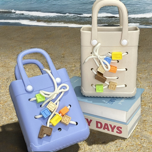 小さなEVAビーチトートバッグ女性用21*17 * 8cmゴム旅行ハンドバッグ刺繍タッセルスカーフスポーツアウトドアマーケット用 - Product Image 2