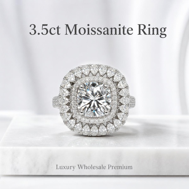3.5ct Cushion Cut Full Moissanite 925 Sterling Silver Double Halo Engagement Ring for Women