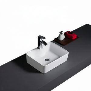 Lavabo rectangulaire moderne en céramique blanche à poser sur comptoir pour salle de bain d'hôtel et salle de bain domestique - Product Image 1