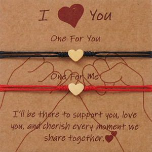 <span class=keywords><strong>Bracelet</strong></span> de couple Go2boho pour la Saint-Valentin, charme en forme de cœur, cordon rouge et noir, bijoux réglables pour les amoureux - Product Image 1