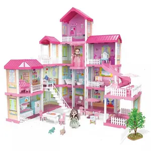 Meninas presente crianças plástico luz boneca casa móveis e acessórios conjunto tamanho grande princesa catsle boneca casa