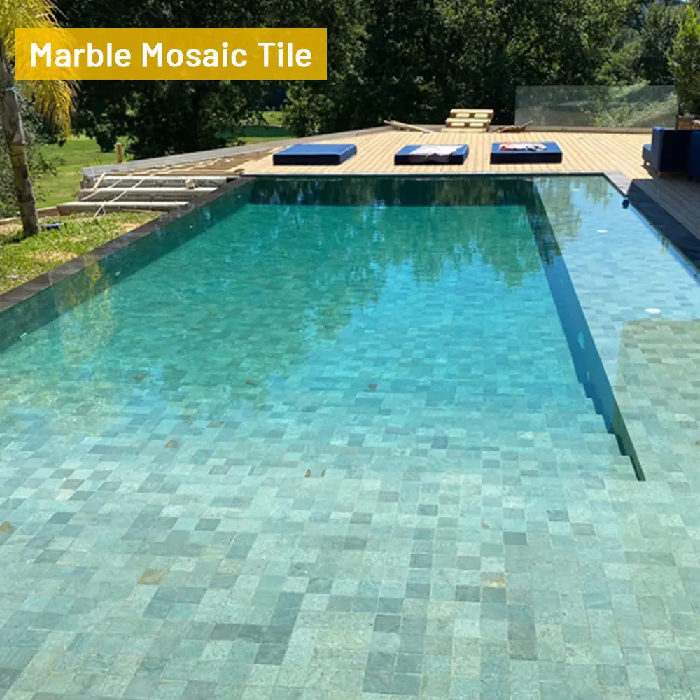 Açık klasik modern su hattı yüzme havuzu mozaik çini doğal yeşil taş mermer mozaik karo için yüzme havuz karosu