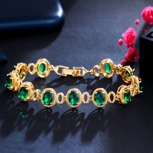<strong>Royal</strong> Green Oval Cubic Zirconia <strong>Crystal</strong> Dubai Gold Plated Luxury <strong>Bangle</strong> Bracelets for Women Dinner Party Jewelry Accessories