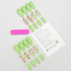 Faux ongles press-on vert citron rafraîchissant, faux ongles stiletto à motif fruité, nail art brillant réutilisable pour les vacances, <span class=keywords><strong>24</strong></span> pièces - Product Image 4