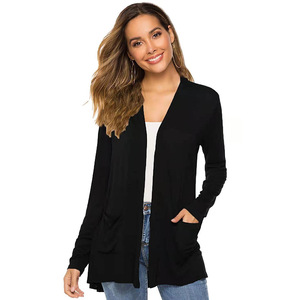 Women's Solid Color Long Sleeve Mid Length Knit <b>Cardigan</b> Plus Size Casual Sweater Coat For Stylish Commute - Product Image 4