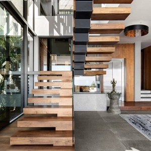 Scala Sospesa Sottile con Trave Singola in Acciaio, Supporto Nascosto a Parete, Gradino in Marmo, Stile Raffinato - Product Image 2