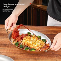 Assiette ovale FLEY en acier inoxydable 304 pour fruits de mer, pâtes et steaks, compatible micro-ondes, design vintage rétro pour restaurants et hôtels