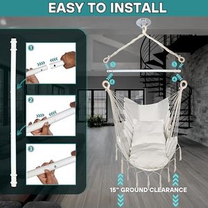 Fauteuil suspendu avec corde à suspendre, fauteuil suspendu avec 2 coussins, <span class=keywords><strong>barre</strong></span> d'écartement en acier avec anneaux anti-déchirure, charge maximale de 500 livres - Product Image 3