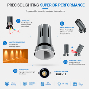 Projecteur LED encastré le plus vendu aux États-Unis et au Canada, 2 pouces 12W, 3 pouces 22W, 5 CCT, intensité variable, en aluminium, pour éclairage mural intérieur <span class=keywords><strong>de</strong></span> maisons et hôtels - Product Image 3