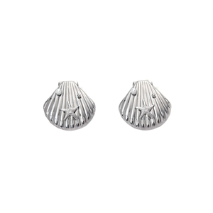 Boucles d'oreilles clous en forme de coquillage et étoile de mer en acier inoxydable 316L plaqué or PVD, bijoux de mode - Product Image 2