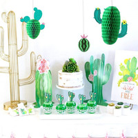 Décorations de fête d'été : Cactus, Pastèque, Boules en papier nid d'abeille, Décorations nid d'abeille
