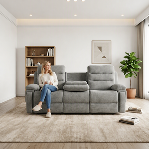 Modern Gray Microfiber Reclining <b>Sofa</b> Set with Manual Recliner Living Room Furniture Minimalist Design Solid Back Home Use - Product Image 6
