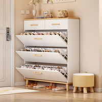 Meuble à chaussures moderne et durable en bois blanc avec tiroirs rabattables, design ultra-plat et peu encombrant pour la maison, l'hôtel et la salle à manger