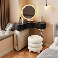 Coiffeuse d'angle moderne grande capacité avec éclairage LED intégré, panneau crème, rangement maquillage, pour appartement, chambre, hôtel