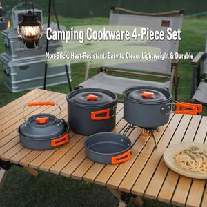 5pcs/Set Outdoor <strong>Kitchen</strong> Cooking Set Collapsible Hard Anodized Non-Stick Coated Gas Campfire Ready <strong>Camp</strong> Cookware For Hiking - Product Image 4