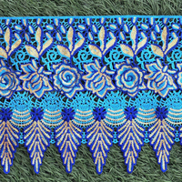 Bandes de broderie 15-45cm, grandes bandes de dentelle à fleurs 3D en fil doré et sequins, accessoires de tissu, dentelle guipure