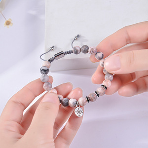 Nuovo braccialetto con bussola in pietra zebrata rosa bracciale regalo di laurea con perline di cristallo in pietra naturale - Product Image 4